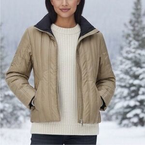 Auth Michael Kors-Women's Down Puffer Coat Tan Brown Reversible Jacket Size M